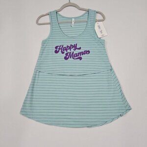 Latched Mama Womens Nursing Tank Top S Green‎ Purple Striped Happy Mama Stretch